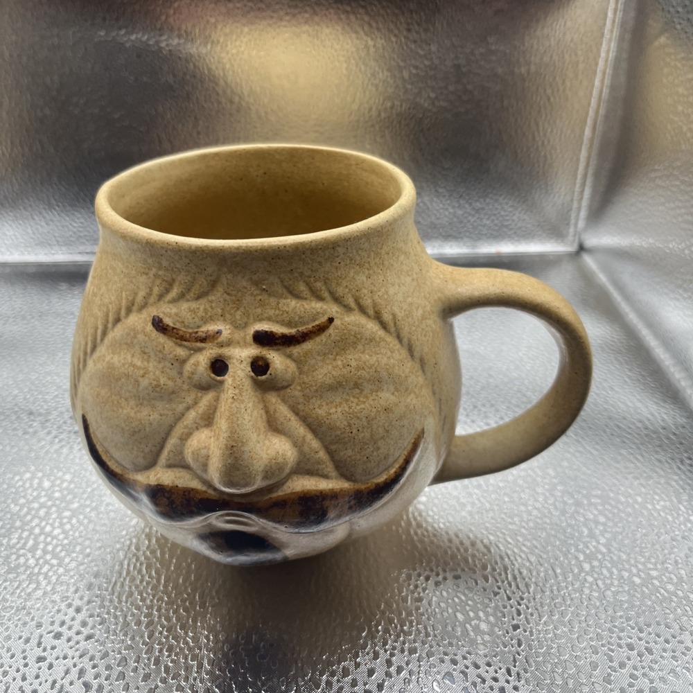 POTTERY CRAFT USA Cup Mustache Man Large Face Mug 1970's - Picture 2 of 16